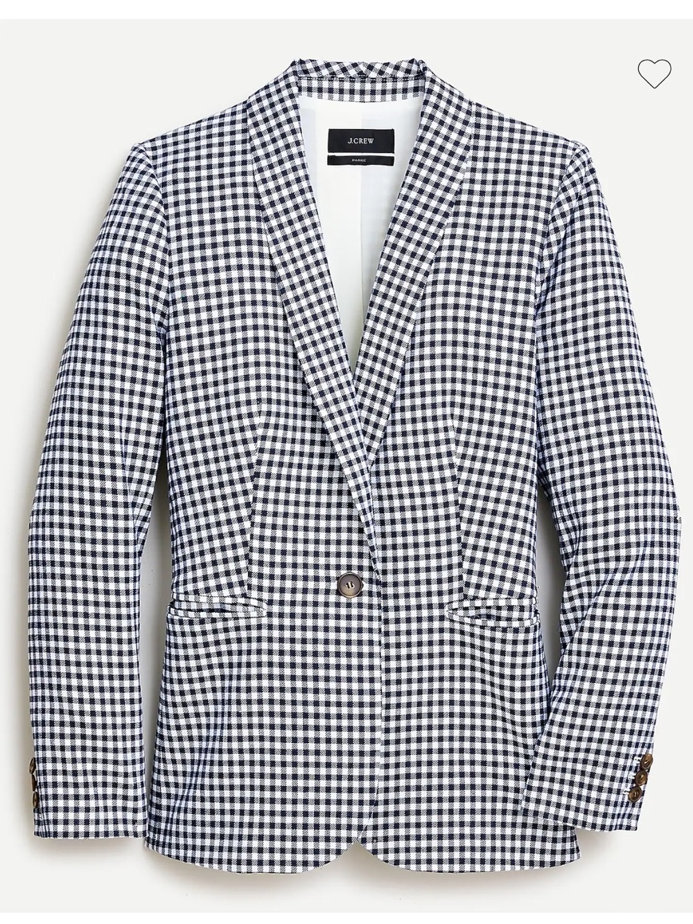 J. Crew Parke Gingham Blazer Women’s 2 Cotton Single Button Navy White